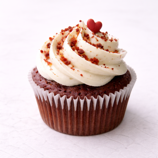 Red Velvet Herz Cupcake mit cremigem Topping